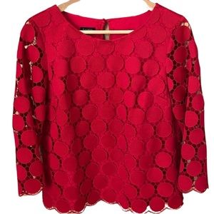 Talbots Red Crochet Embroidered Design Knit Top
